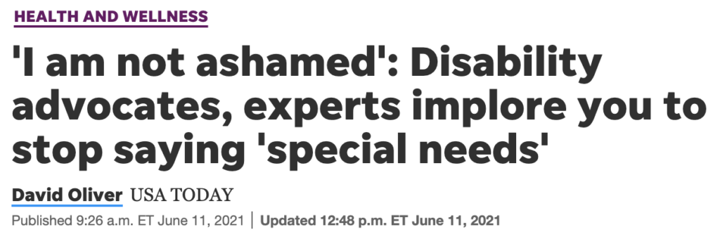 Special Needs is no longer an appreciated designation