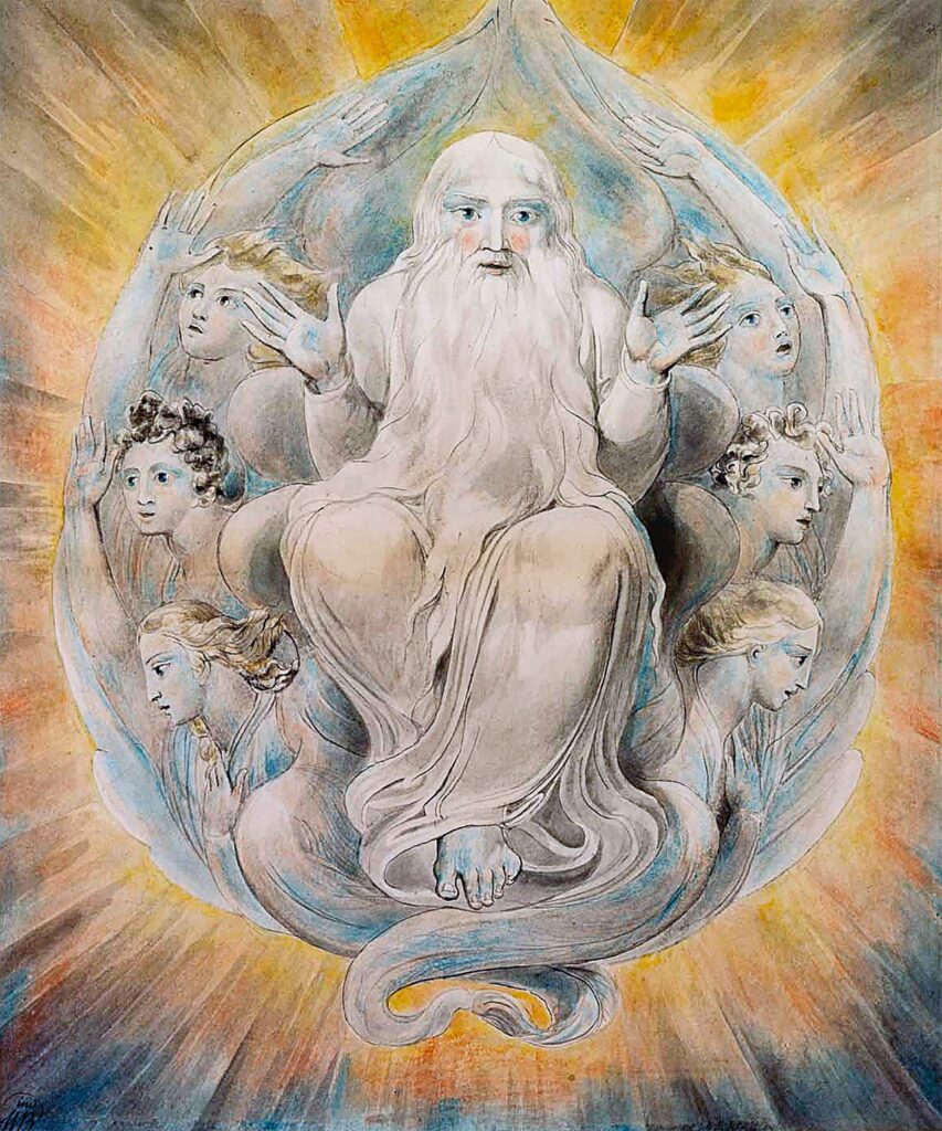Blake Watercolor of God Blessing the Seventh Day